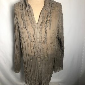 Womens Tan Plus Size Krinkle Blouse.